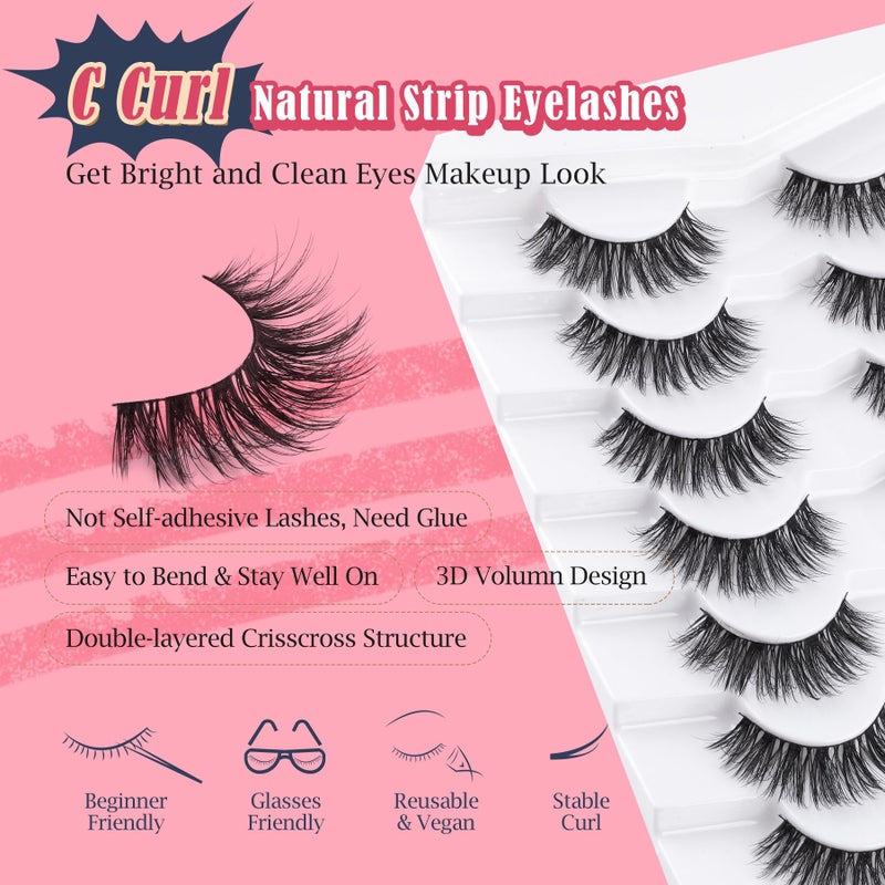 Siligli Wispy Lashes False Eyelashes Natural 16mm Fluffy Eyelashes Strip Lashes Pack 3D Volume Lashes 0.1MM Extra Thin Cotton Band Fake Eyelashes Soft Full Lashes C Curl Lashes Pack Siligli 7 Pair - Image 3