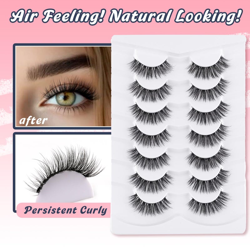 Siligli Wispy Lashes False Eyelashes Natural 16mm Fluffy Eyelashes Strip Lashes Pack 3D Volume Lashes 0.1MM Extra Thin Cotton Band Fake Eyelashes Soft Full Lashes C Curl Lashes Pack Siligli 7 Pair - Image 4