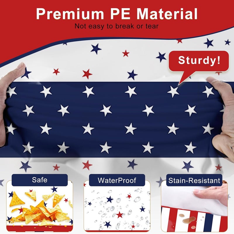 Tbsone 3 Pack 4th of July Patriotic Tablecloth, Disposable Red White and Blue Plastic Table Cloth, USA Party Decorations, Independence Day Supplies for Outdoor Picnic, Camping, Memorial, or Home - Image 3