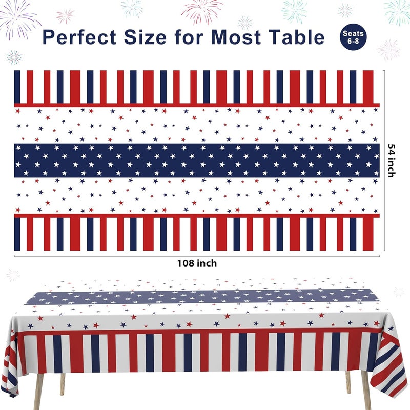 Tbsone 3 Pack 4th of July Patriotic Tablecloth, Disposable Red White and Blue Plastic Table Cloth, USA Party Decorations, Independence Day Supplies for Outdoor Picnic, Camping, Memorial, or Home - Image 2