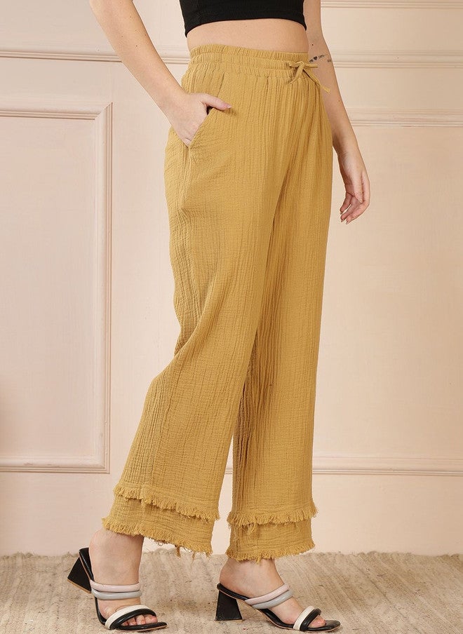 Rue Collection سروال مستقيم مريح بلون الخردل للنساء - Image 4