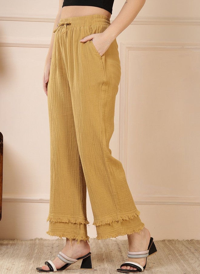 Rue Collection سروال مستقيم مريح بلون الخردل للنساء - Image 3