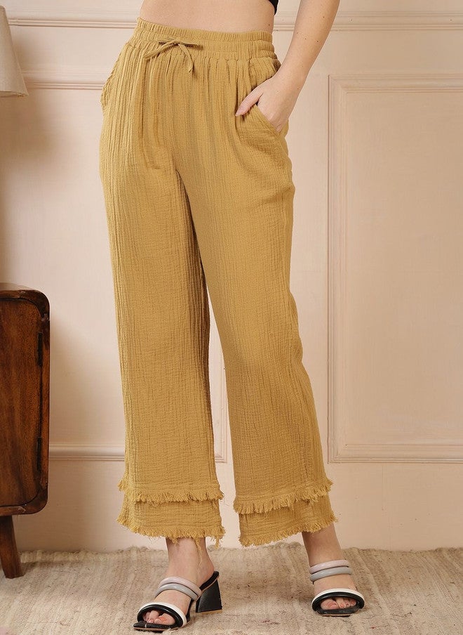 Rue Collection سروال مستقيم مريح بلون الخردل للنساء - Image 1