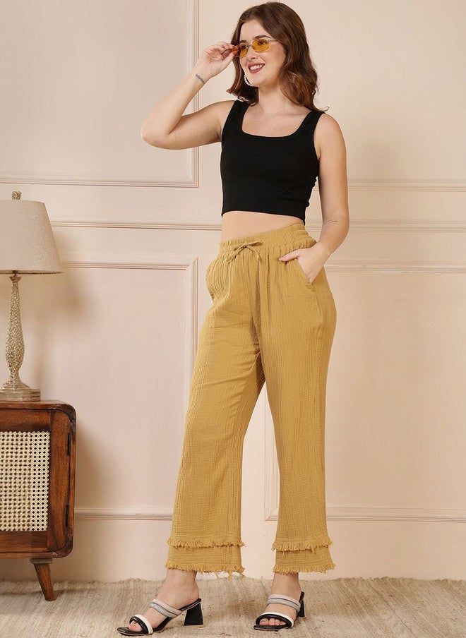 Rue Collection سروال مستقيم مريح بلون الخردل للنساء - Image 5