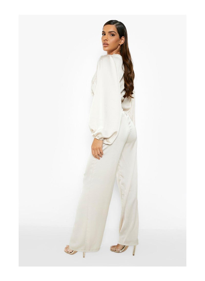 boohoo - Satin Plunge Batwing Wide Leg Jumpsuit - Image 1