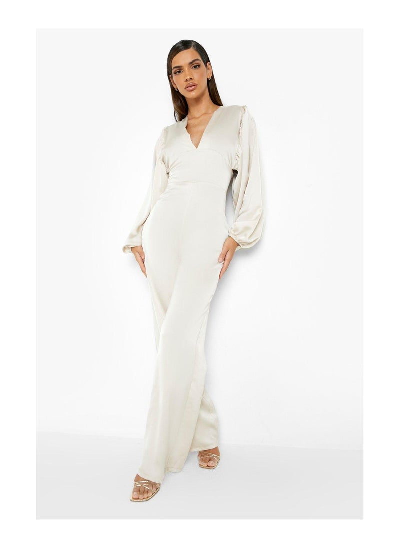boohoo - Satin Plunge Batwing Wide Leg Jumpsuit - Image 1