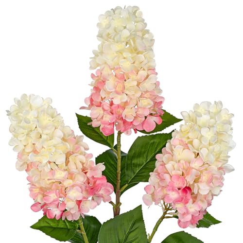 Arborus 3PCS Fake Flowers Cone Hydrangea Pinky Winky Artificial Panicled Hydrangeas 27" Long Floral Stems for Vase, Silk Flowers Décor for Spring Home Kitchen Décor Floral Arrangement - Image 1