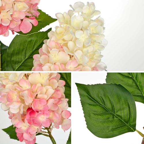 Arborus 3PCS Fake Flowers Cone Hydrangea Pinky Winky Artificial Panicled Hydrangeas 27" Long Floral Stems for Vase, Silk Flowers Décor for Spring Home Kitchen Décor Floral Arrangement - Image 3