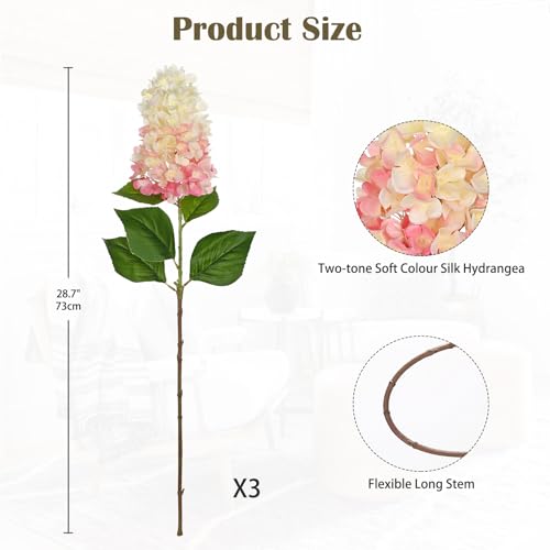 Arborus 3PCS Fake Flowers Cone Hydrangea Pinky Winky Artificial Panicled Hydrangeas 27" Long Floral Stems for Vase, Silk Flowers Décor for Spring Home Kitchen Décor Floral Arrangement - Image 2