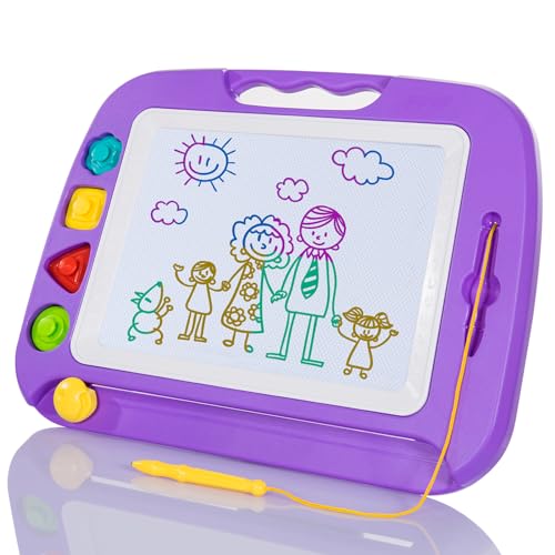 SGILE Large Magnetic Drawing Board - 4 Colors 16×13in Writing Painting Doodle Pad with 4 Stamps for Toddlers, Learning Educational Toy Etch Sketch Gift for 36+ Month Kids Girls Boys, Purple - Image 1
