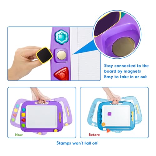 SGILE Large Magnetic Drawing Board - 4 Colors 16×13in Writing Painting Doodle Pad with 4 Stamps for Toddlers, Learning Educational Toy Etch Sketch Gift for 36+ Month Kids Girls Boys, Purple - Image 4