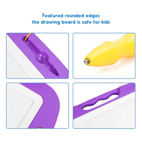 SGILE Large Magnetic Drawing Board - 4 Colors 16×13in Writing Painting Doodle Pad with 4 Stamps for Toddlers, Learning Educational Toy Etch Sketch Gift for 36+ Month Kids Girls Boys, Purple - Image 3