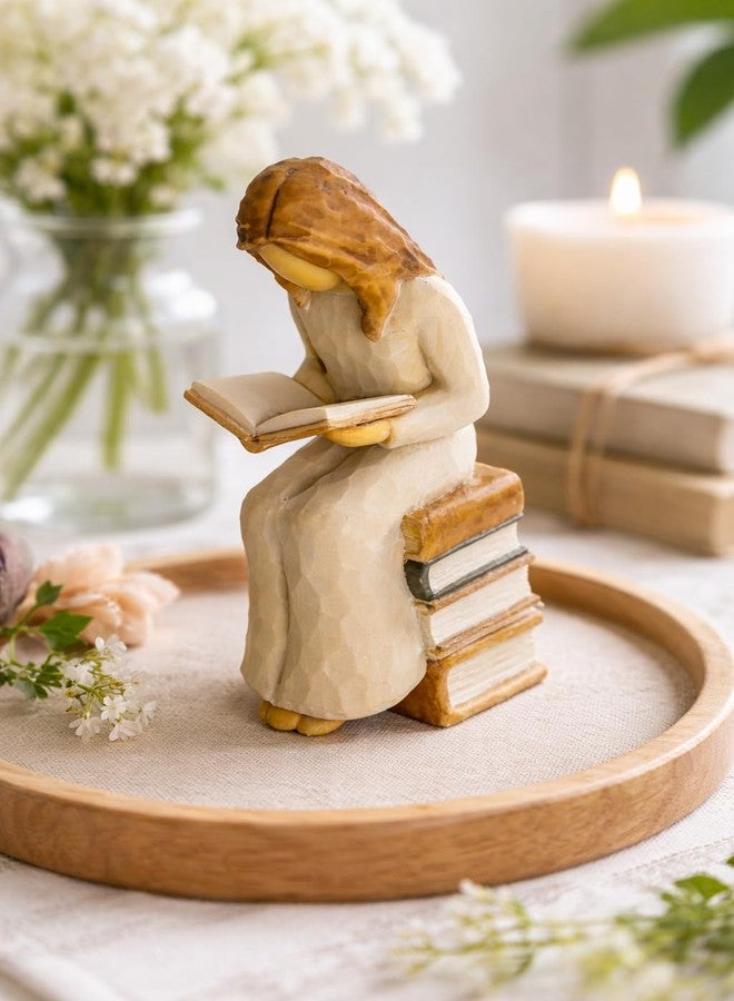 VEOJEIN Reading Girl Figurine | 6-inch Inspirational Book Lover Sculpture, Thoughtful Home & Office Decor, Gift for Teachers, Students, Readers & Women, Mindfulness and Study Symbol Statue - Image 3