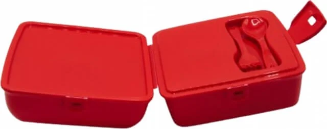 بييف 2 Compartment Lockable Minnie Mouse Lunch Box with Fork and Spoon Red