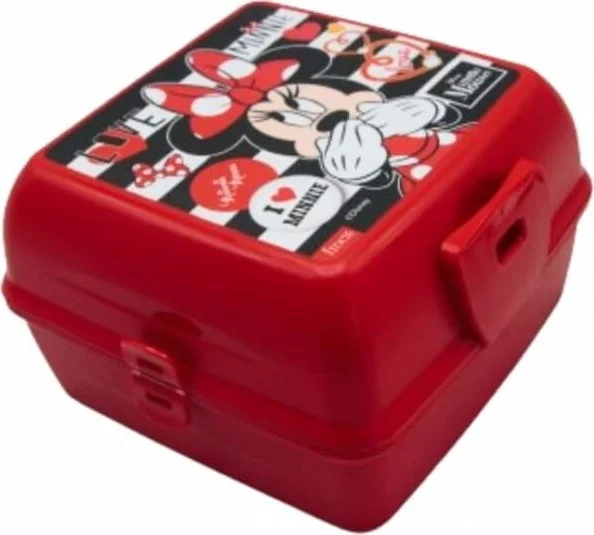 بييف 2 Compartment Lockable Minnie Mouse Lunch Box with Fork and Spoon Red