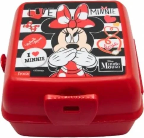 بييف 2 Compartment Lockable Minnie Mouse Lunch Box with Fork and Spoon Red