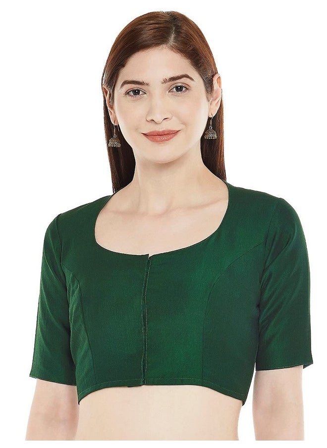Studio Shringaar - Studio Shringaar Women's Polyester Readymade Soft Solid Colored Saree Blouse with Short Sleeves(Bottle Green, 38) - Image 1