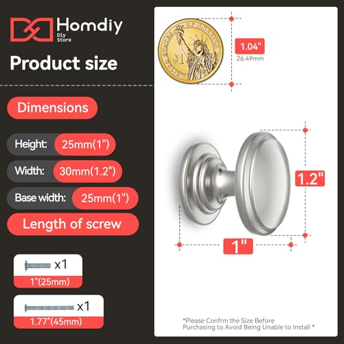 homdiy 25 Pack Brushed Nickel Cabinet Knobs Sliver Round Drawer Knob for Kitchen Cabinets Dresser Drawers Pulls Zinc Hardware Handle - Image 2