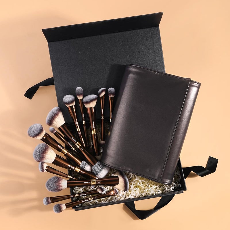 MAANGE Luxury 13 Piece Coffee Gold Makeup Brush Set - Double Ended Professional Brush with Cosmetic Bag & Premium Box | Premium Gift for Her - Image 2