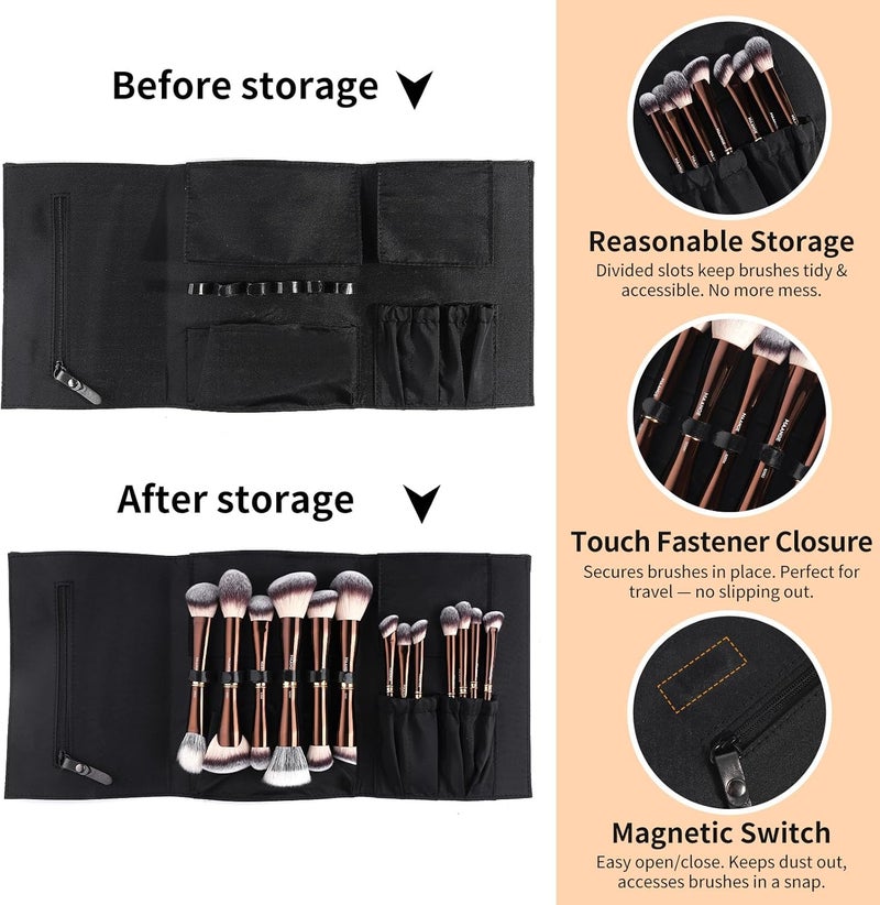 MAANGE Luxury 13 Piece Coffee Gold Makeup Brush Set - Double Ended Professional Brush with Cosmetic Bag & Premium Box | Premium Gift for Her - Image 5