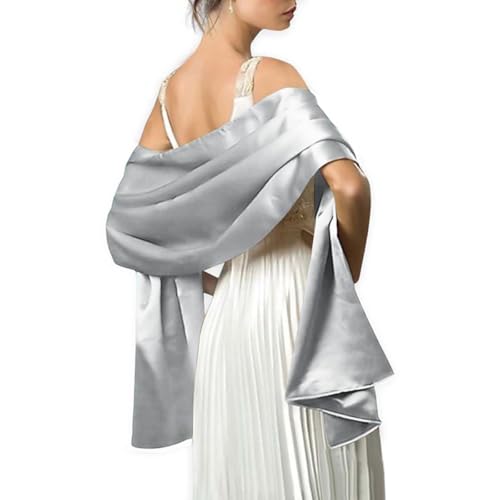 MLMW Light Silver Shawls and Wraps for Women Evening Dresses Satin Formal Shawl Wraps Dressy Extra Long for Wedding Party Bridal Shower Baby Shower Anniversary - Image 2