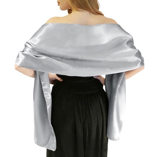 MLMW Light Silver Shawls and Wraps for Women Evening Dresses Satin Formal Shawl Wraps Dressy Extra Long for Wedding Party Bridal Shower Baby Shower Anniversary - Image 1