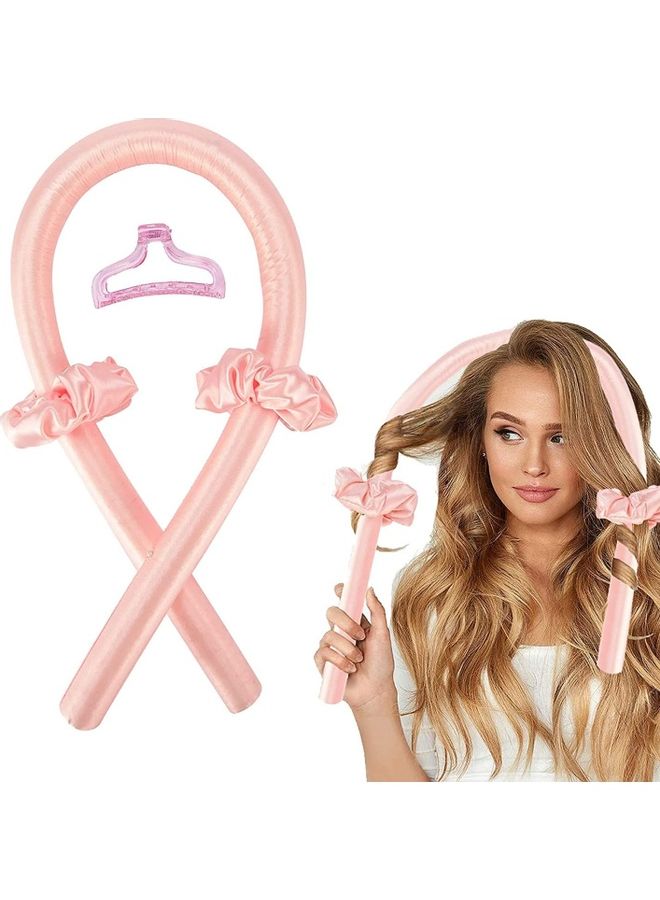 NIBEMINENT Sponge Heatless Curl Hair Ribbon Set Pink - Image 1