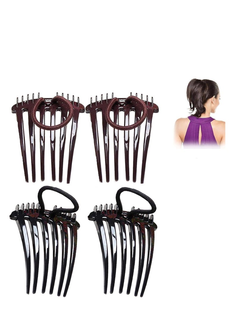 Y&D Bandette Comb, Comb With Elastic Band, Ponytail Bump it up Volume Inserts Combs, Fluffy Hair Styling Tool Rubber Band (2 Black+2 Coffee) (4PCS)  - Image 1