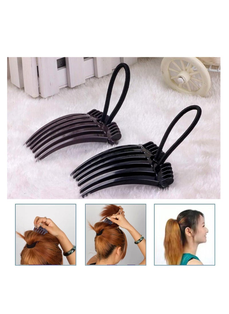 Y&D Bandette Comb, Comb With Elastic Band, Ponytail Bump it up Volume Inserts Combs, Fluffy Hair Styling Tool Rubber Band (2 Black+2 Coffee) (4PCS)  - Image 3