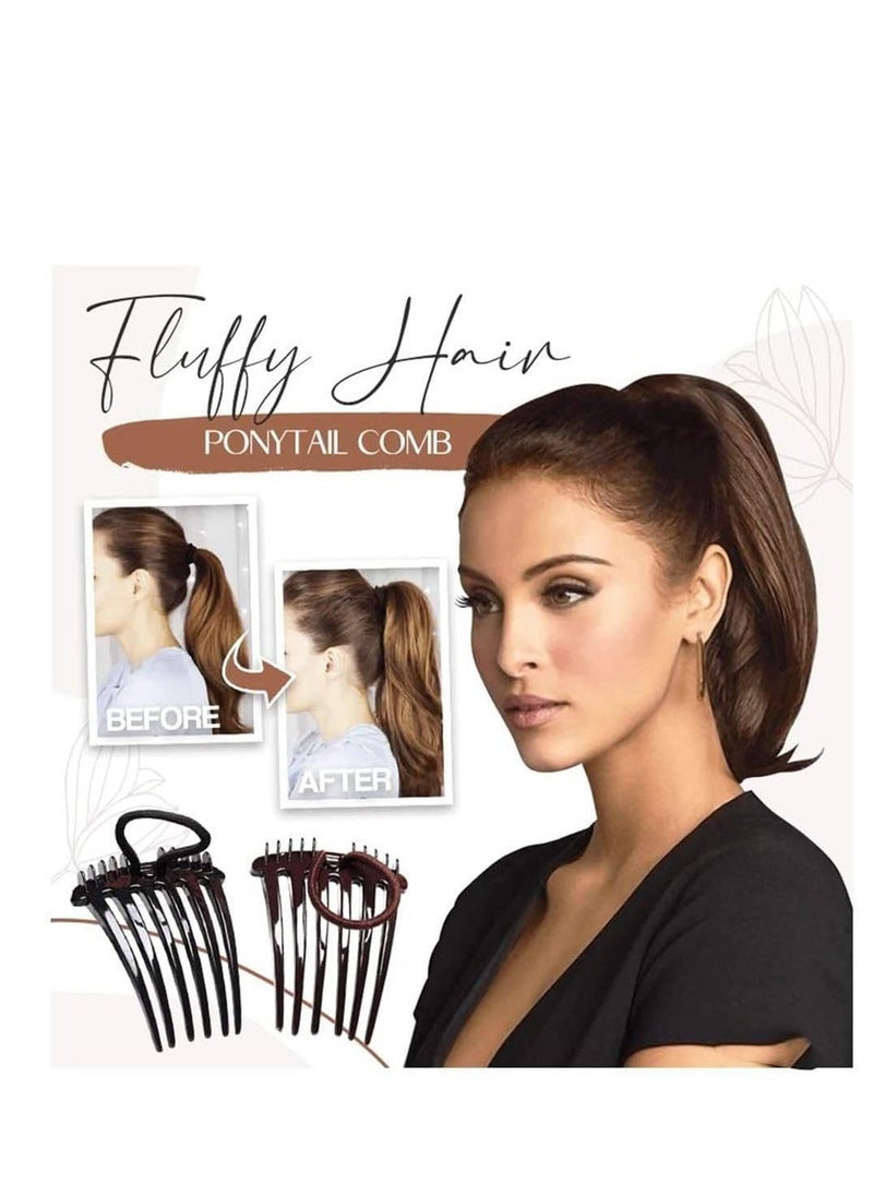 Y&D Bandette Comb, Comb With Elastic Band, Ponytail Bump it up Volume Inserts Combs, Fluffy Hair Styling Tool Rubber Band (2 Black+2 Coffee) (4PCS)  - Image 2