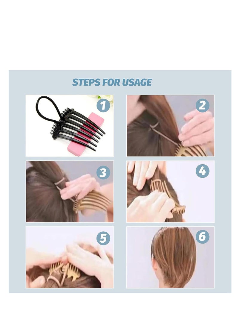 Y&D Bandette Comb, Comb With Elastic Band, Ponytail Bump it up Volume Inserts Combs, Fluffy Hair Styling Tool Rubber Band (2 Black+2 Coffee) (4PCS)  - Image 5