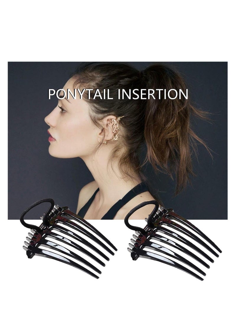 Y&D Bandette Comb, Comb With Elastic Band, Ponytail Bump it up Volume Inserts Combs, Fluffy Hair Styling Tool Rubber Band (2 Black+2 Coffee) (4PCS)  - Image 4