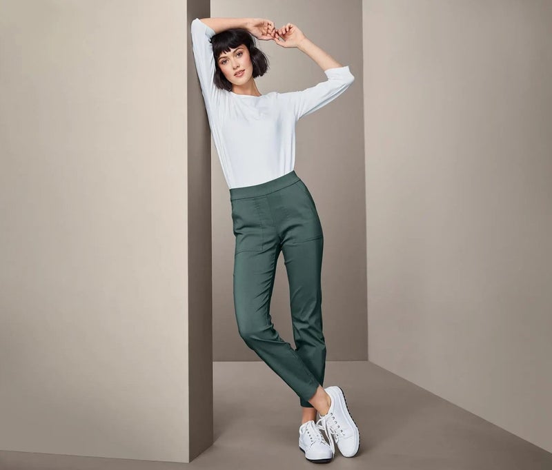 Tchibo Women Regular Fit Plain Straight Leg Pants, Sage  - Image 1