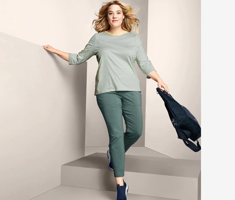 Tchibo Women Regular Fit Plain Straight Leg Pants, Sage  - Image 2