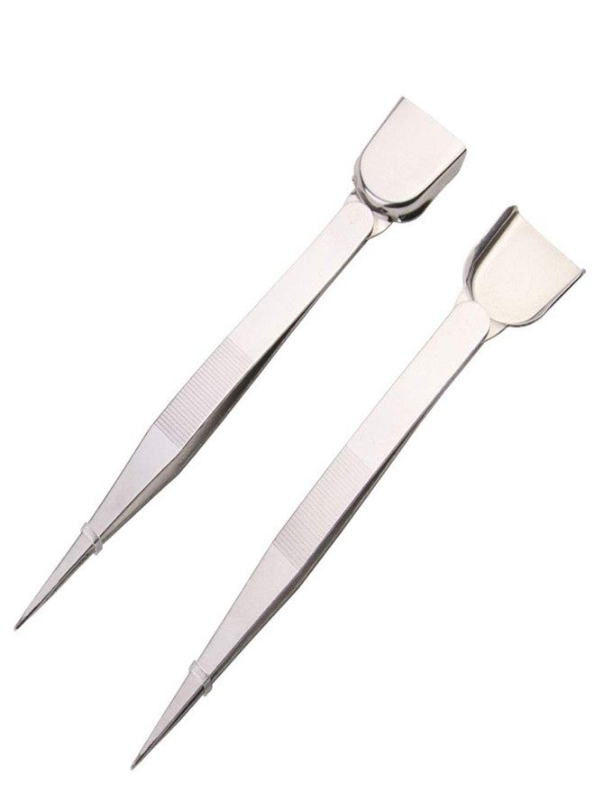 Teensery 2 Pcs Stainless Steel Tweezer with Scoop Handy Pointed Tips Tweezer for Beads Stones Gems Diamond - Image 1
