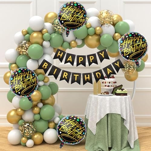 TOYXE Rubber Happy Birthday Olive Green Balloon Arch Decoration Set Of 107 Pcs - Image 1