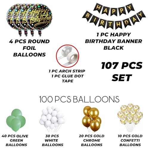 TOYXE Rubber Happy Birthday Olive Green Balloon Arch Decoration Set Of 107 Pcs - Image 2