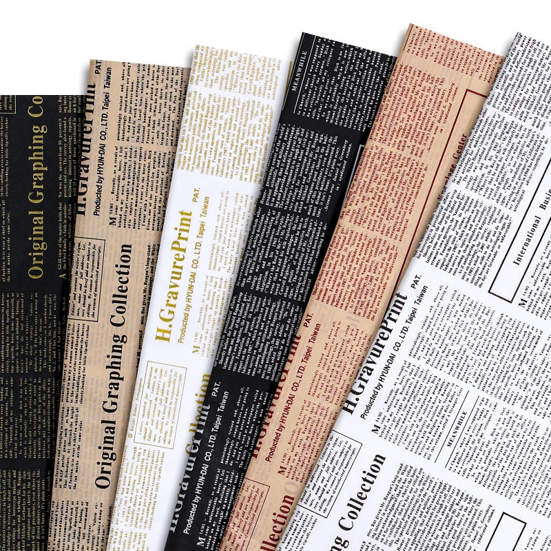 Whaline 90 Sheet Vintage Newspaper Tissue Paper Set Old Newsprint Gift Wrapping Paper 6 Designs Retro Kraft Magazine Art Craft Tissue for Wedding Birthday Party Decor 137 x 196 Inch