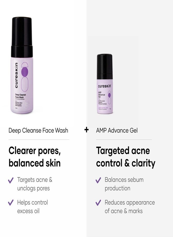 Cureskin Acne Control Combo | Deep Cleansing Microsphere Salicylic Acid Face Wash 100ml + AMP Advance Gel 15g (Antimicrobial Peptides + Morinda Citrifolia) for Oily, Acne-Prone Skin - Image 2
