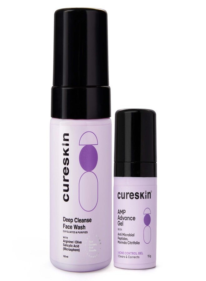 Cureskin Acne Control Combo | Deep Cleansing Microsphere Salicylic Acid Face Wash 100ml + AMP Advance Gel 15g (Antimicrobial Peptides + Morinda Citrifolia) for Oily, Acne-Prone Skin - Image 1