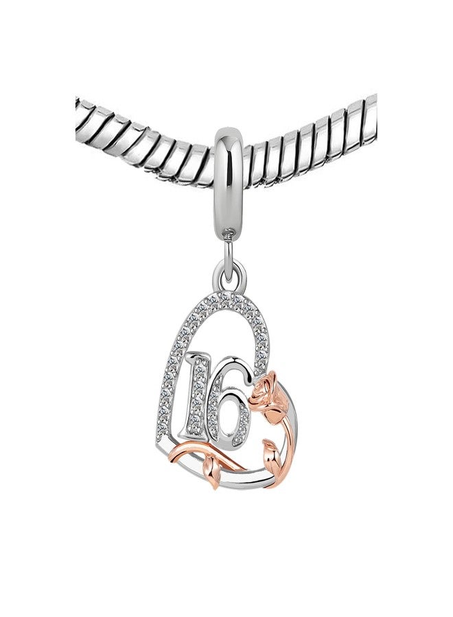 KunBead 16 Happy Birthday Rose Heart Dangle Bead Charms Compatible with Pandora Bracelet for Daughter Granddaughter Sister Best Friend - Image 4