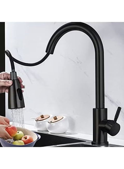 Black Kitchen Faucet with Pull Down Sprayer, Industrial Commercial Stainless Steel Single Handle Single Hole 2 Hole RV Laundry Pull Down Gooseneck Kitchen Sink Faucet, Kitchen Equipment