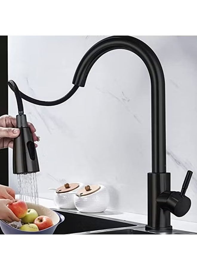 Monda Black Kitchen Faucet with Pull Down Sprayer, Industrial Commercial Stainless Steel Single Handle Single Hole 2 Hole RV Laundry Pull Down Gooseneck Kitchen Sink Faucet, Kitchen Equipment  - Image 1