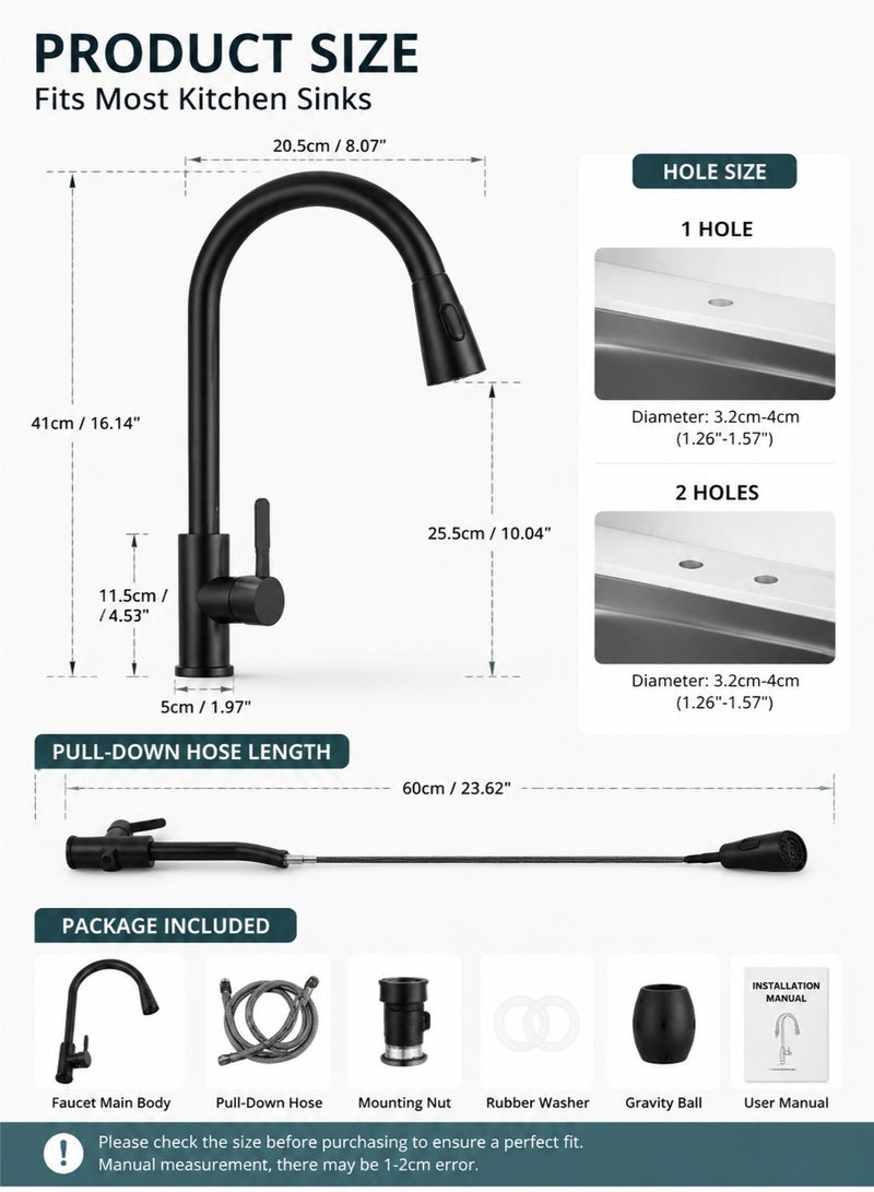Monda Matte Black Pull Down Kitchen Faucet – SUS304 Stainless Steel 360° Swivel Sink Mixer with Dual Spray Mode for Modern Kitchen & RV - Image 4