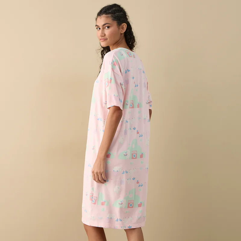 Splash FAV Printed Sleepshirt with Round Neck and Short Sleeves