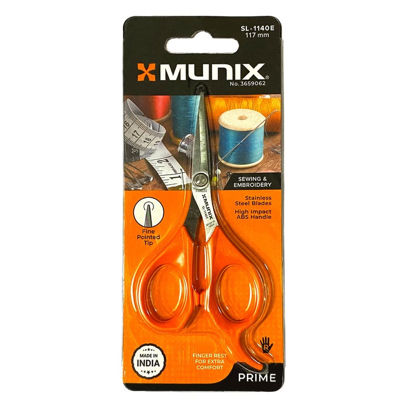 Munix SL1140E 117 mm 46 Sewing Embroidery Scissors Fine Pointed Tip with Shock Proof Body Ideal for Sewing Embroidery Orange Pack of 4 Color May Vary