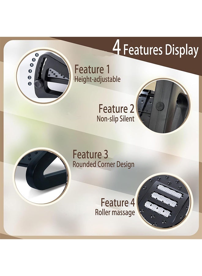 Foot Rest for Under Desk at Work, Six Heights Adjustable Under Desk Footrest, Ergonomic Foot Stools for Under Office Desks, Desks Foot Rest with Massage Rollers, Leg Rest for Chair (Black) - Image 4