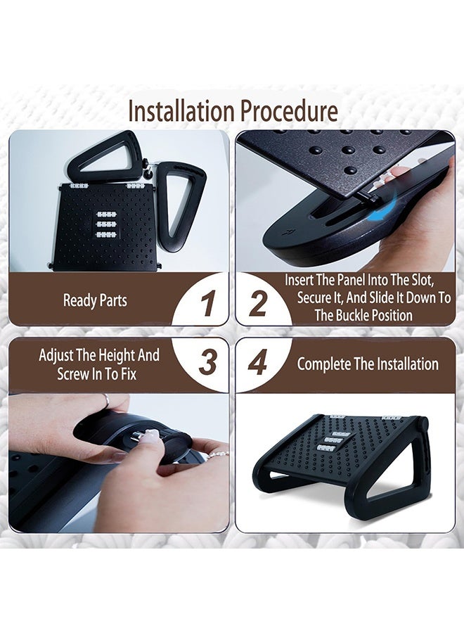 Foot Rest for Under Desk at Work, Six Heights Adjustable Under Desk Footrest, Ergonomic Foot Stools for Under Office Desks, Desks Foot Rest with Massage Rollers, Leg Rest for Chair (Black) - Image 5