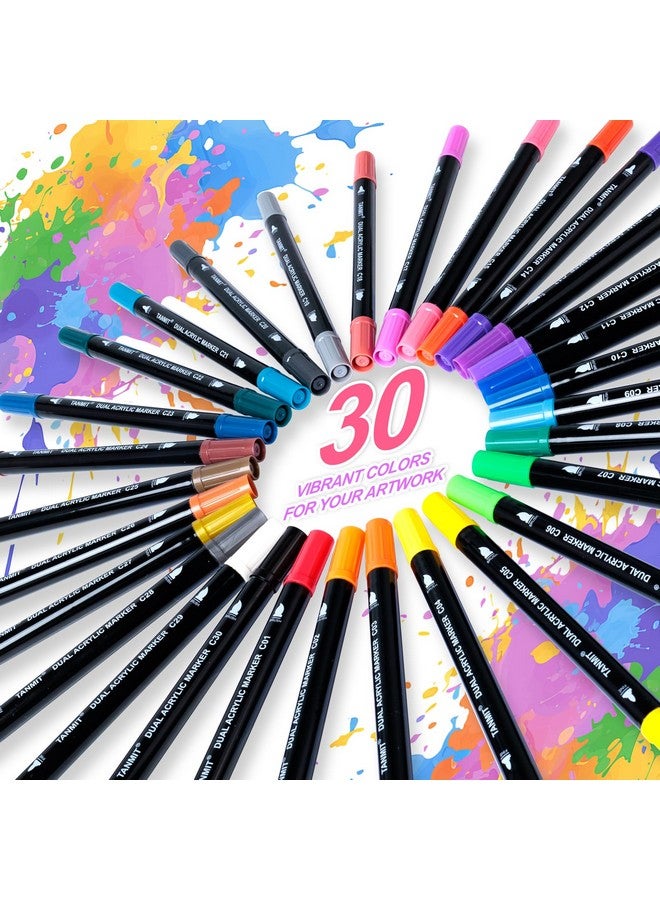 TANMIT 30 Colors Acrylic Paint Pens, Dual Tip Acrylic Paint Markers With Brush Tip And Fine Tip, Acrylic Pens For Rock Painting, Wood, Canvas, Stone, Glass, Ceramic,Diy Crafts Making Art Supplies - Image 3
