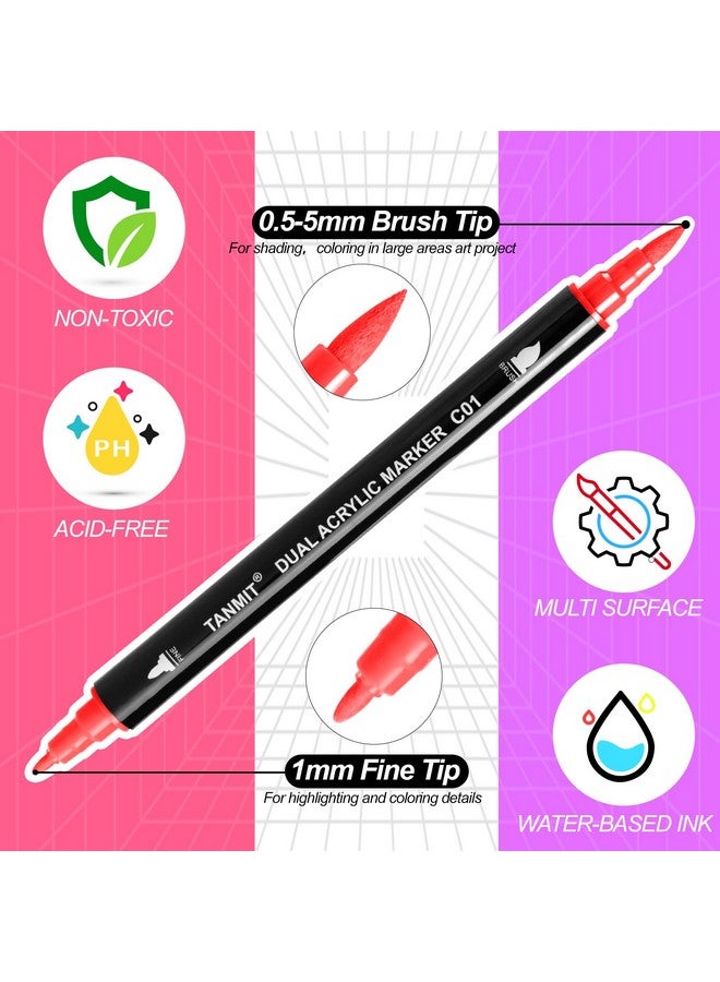 TANMIT 30 Colors Acrylic Paint Pens, Dual Tip Acrylic Paint Markers With Brush Tip And Fine Tip, Acrylic Pens For Rock Painting, Wood, Canvas, Stone, Glass, Ceramic,Diy Crafts Making Art Supplies - Image 2